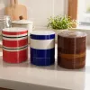 Red, white, blue and white striped ceramic mugs, simple household water cups for couples details Picture